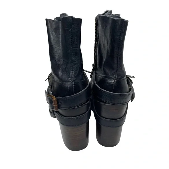 Free Bird by Steven Black Leather Bama Ankle Bootie Heels Boots Buckle Zippers 8 - Picture 5 of 12